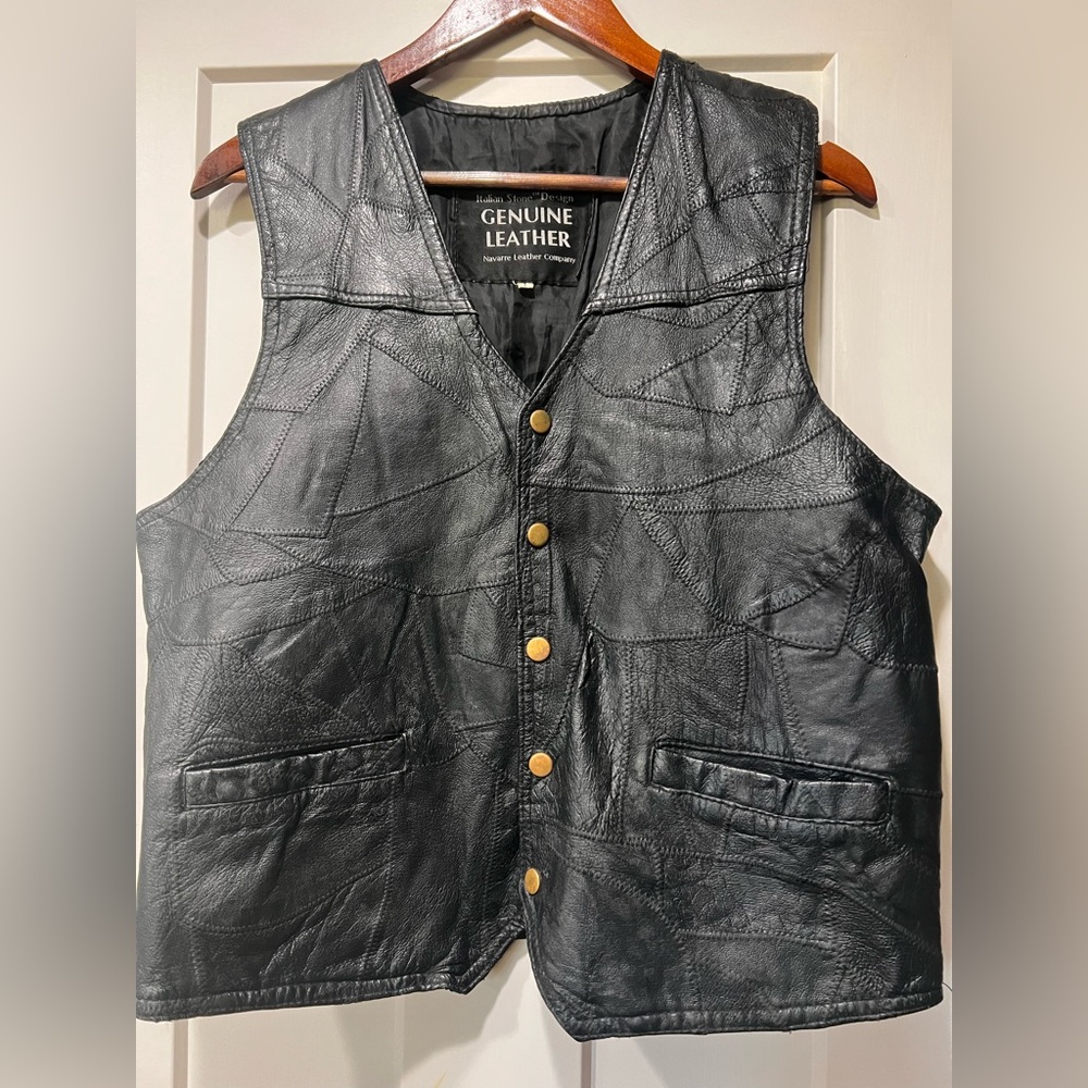 Men's Navarre Genuine Leather Company Italian Stone Design Black Leather Vest L